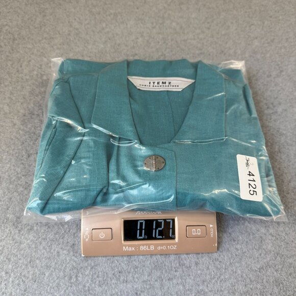 Itemz Chris Baumgartner One Size Button-Up Shirt Aqua Blue Linen Asymmetric Hem - Picture 11 of 12